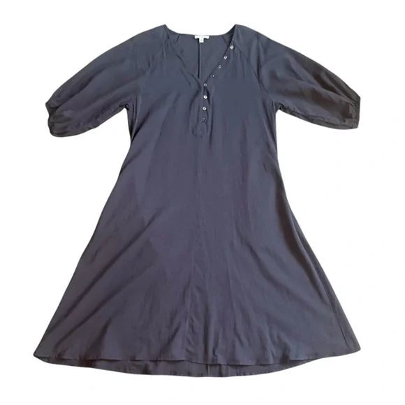 JOHNNY WAS Calme Lightweight Blue Linen Midi Dress with Slip Button Neckline XS - Picture 3 of 10